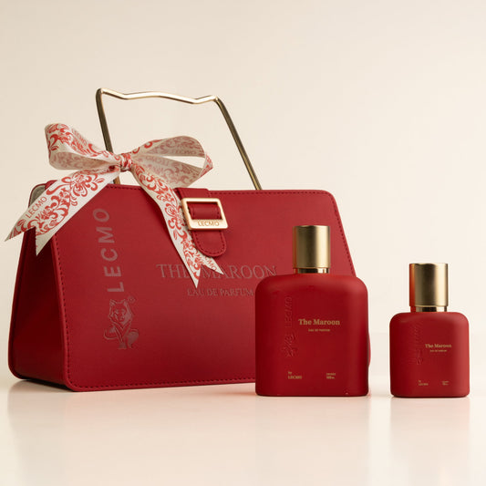 Lecmo The Maroon Lady Bag gift set — bolsa com frascos e laço