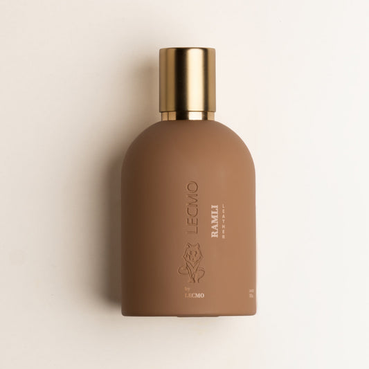 Lecmo Ramli Leather 100 ml, frasco caramelo com tampa dourada
